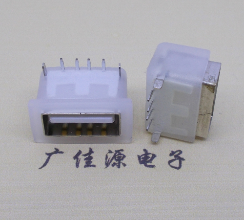 臥式后兩腳DIP插板USB AF 2.0防水母座,反向插A公頭連接器